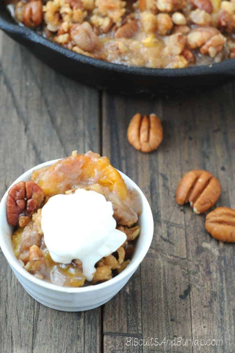 Peach Crumble with Butter Pecan Topping Biscuits & Burlap