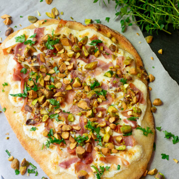 pistachio flatbread on paper.