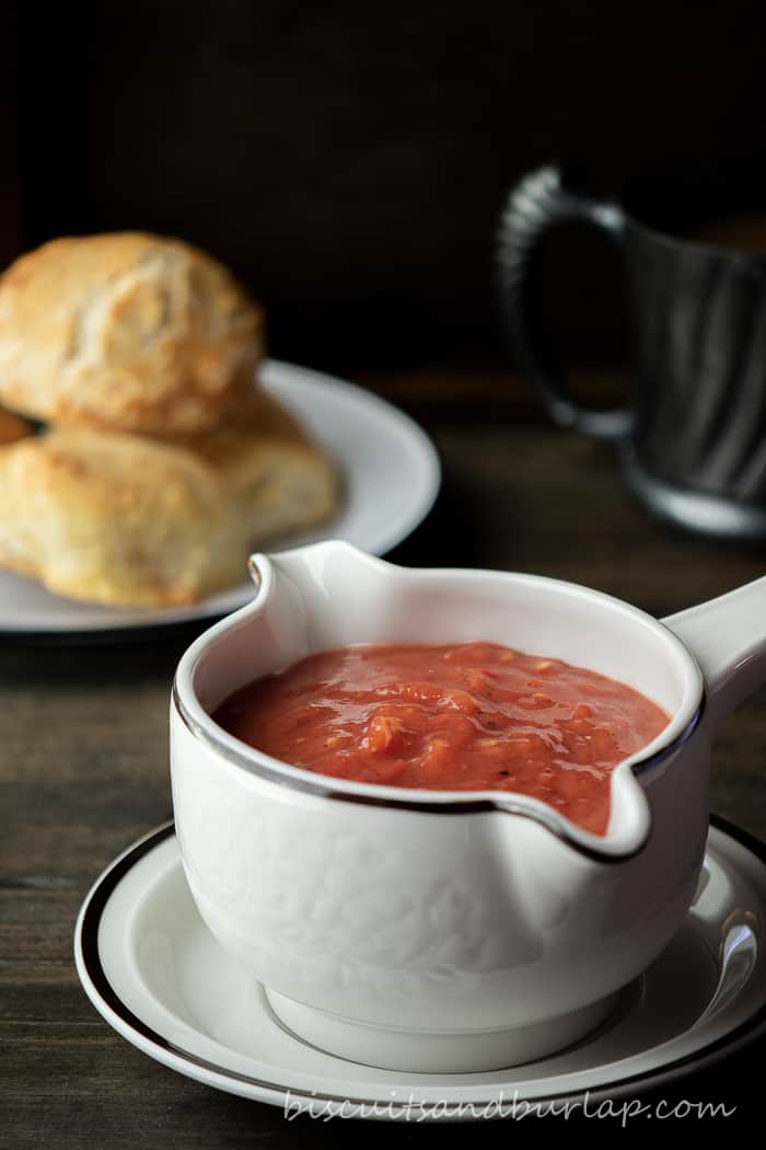 Tomato Gravy over Biscuits is good old fashioned southern comfort food.