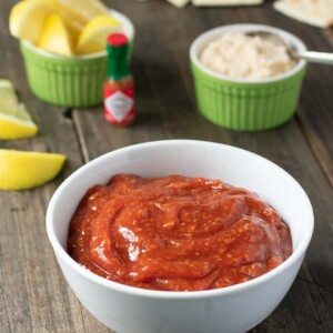cocktail sauce with lemons, horseradish and crackers