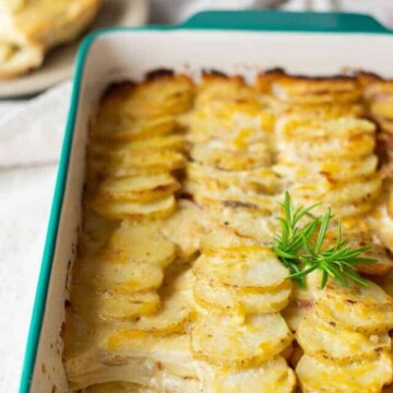 potato gratin with scoop out of corner