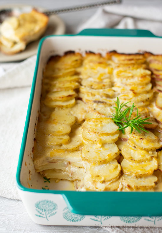 potato gratin with scoop out of corner