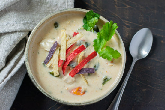 poblano pepper soup with napkin & spoons