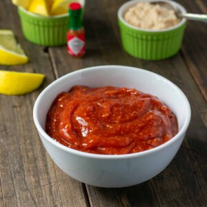 bowl of cocktail sauce.