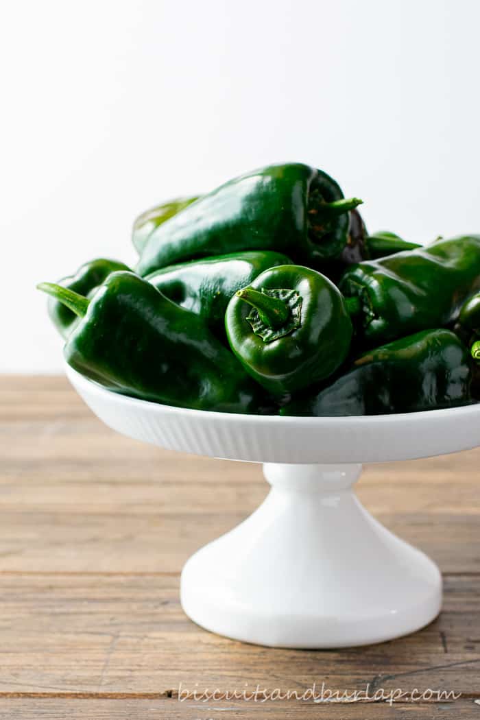 poblano peppers on white stand