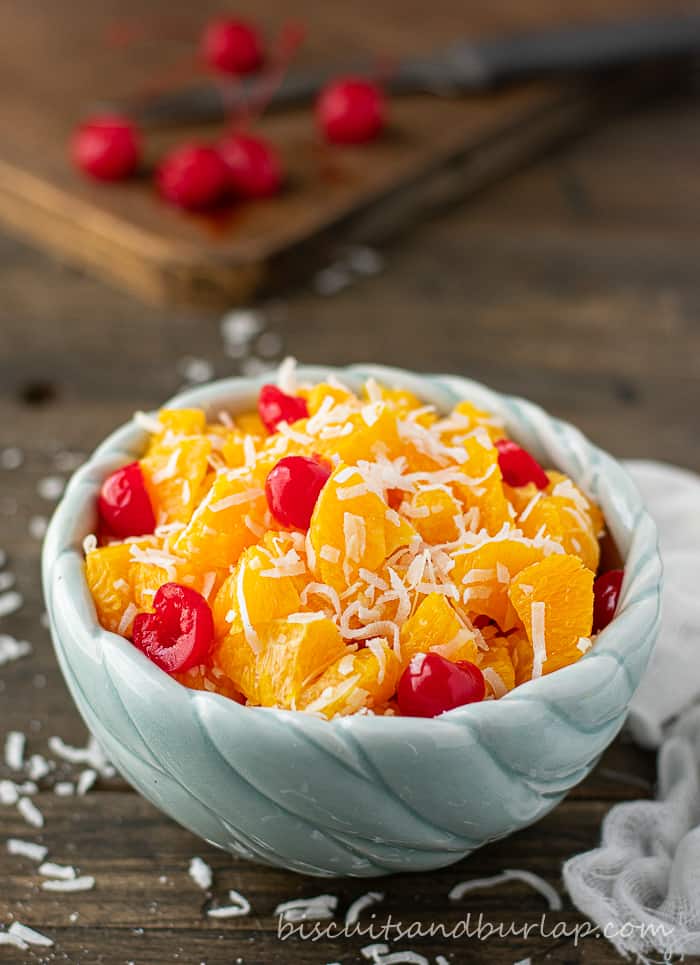 vertical shot of ambrosia in blue bowl