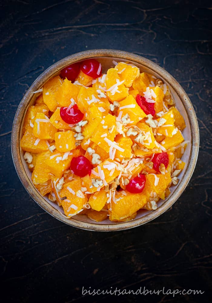 overhead shot of ambrosia in bowl