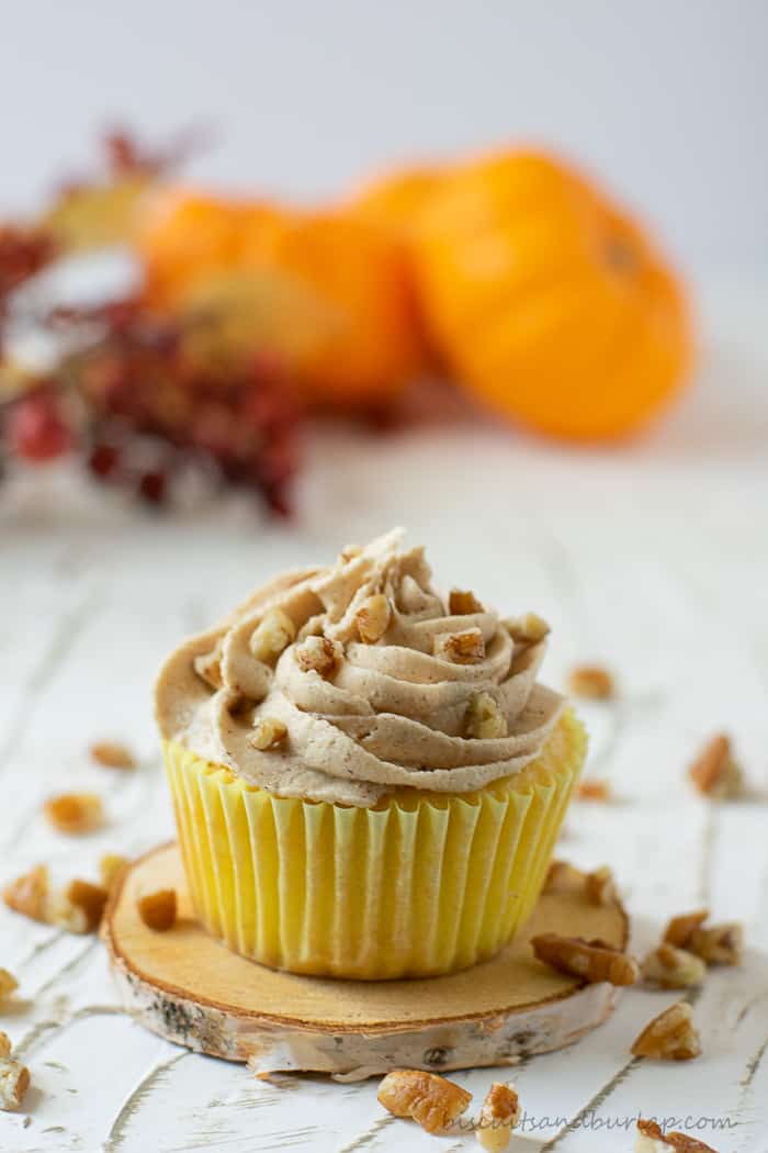 cupcake with pecans on frosting