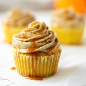 cupcake with brown sugar cinnamon frosting.