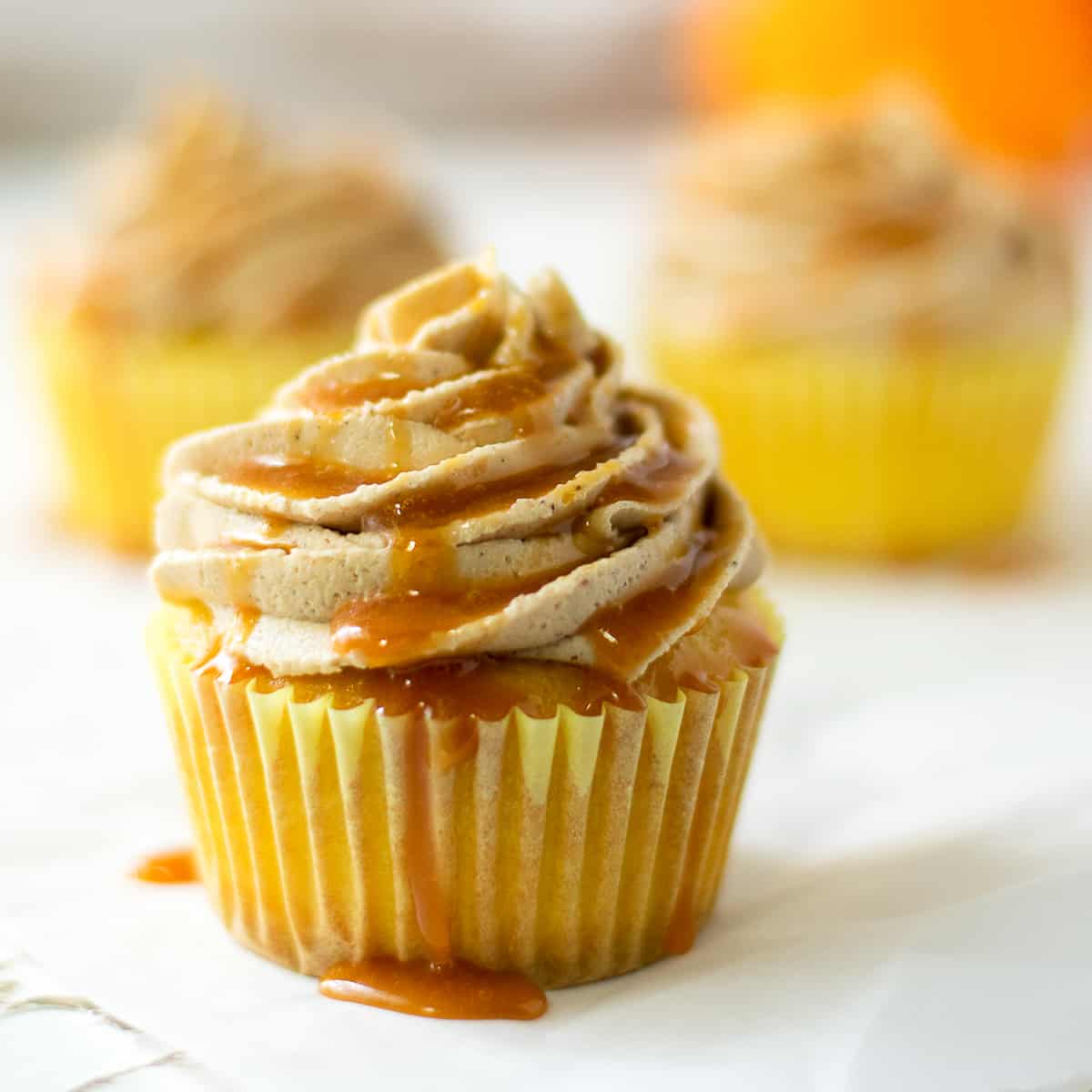 cupcake with brown sugar cinnamon frosting.