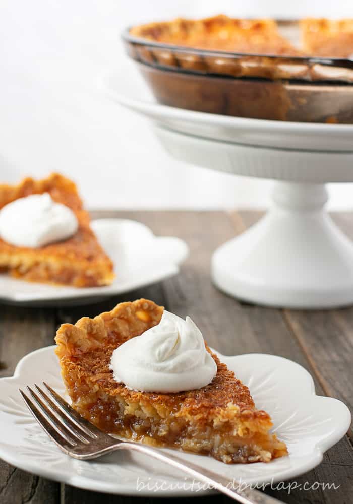 2 slices of coconut pie with whipped cream on top