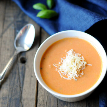 bowl of tomato basil soup.