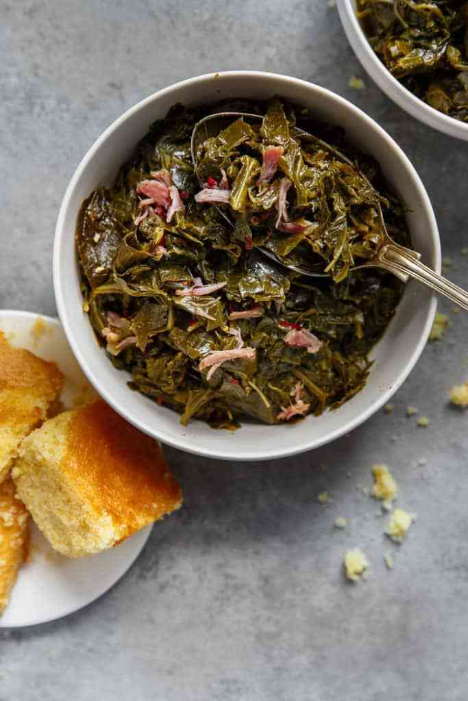 southern collard greens with cornbread