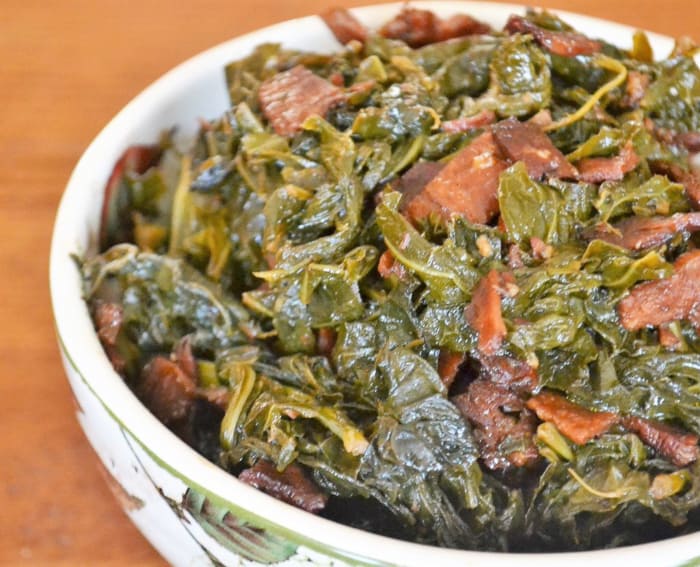 braised collard greens in bowl