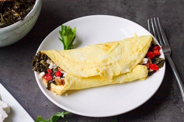 red pepper and feta collard greens omelet