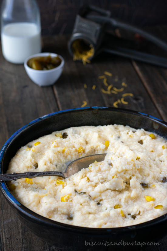 vertical shot of grits with corn