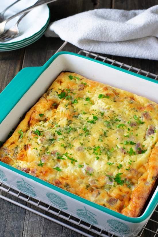 keto breakfast casserole in teal dish