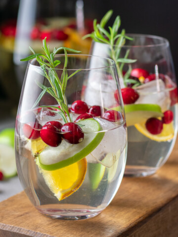 2 glasses of white sangria.