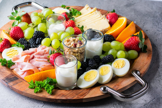 horizontal photo of foods on board
