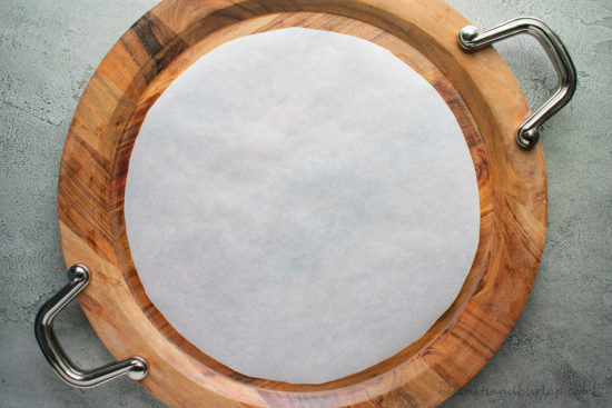 serving board for healthy breakfast with parchment liners