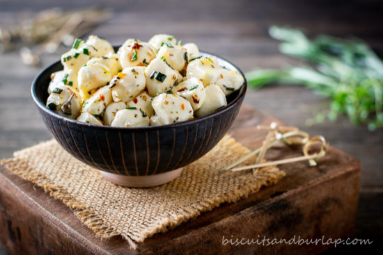 horizontal shot of mozzarella pearls