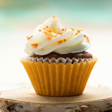 close up of carrot cake cupcake.