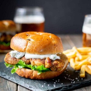 spicy chicken sandwich and fries.