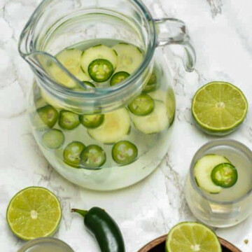 pitcher of cucumber jalapeno margaritas.