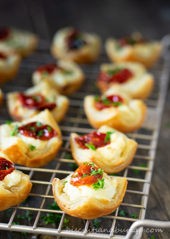 goat cheese appetizers in rows on rack