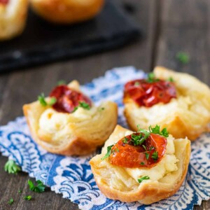 close up of 3 goat cheese appetizers