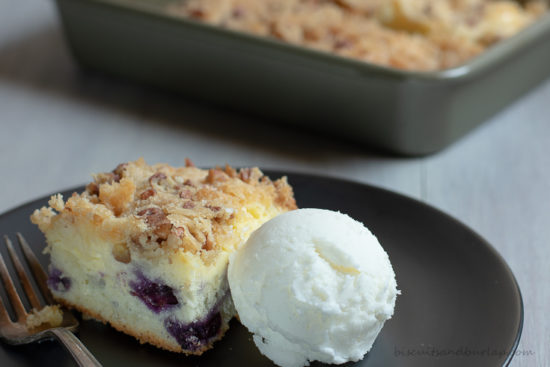 blueberry crumb cake and ice cream