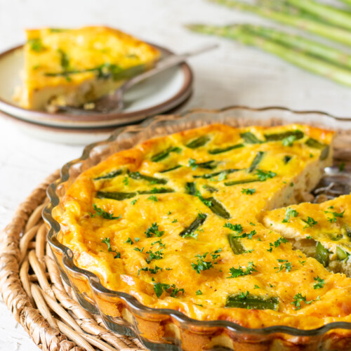 chicken quiche with slice out.