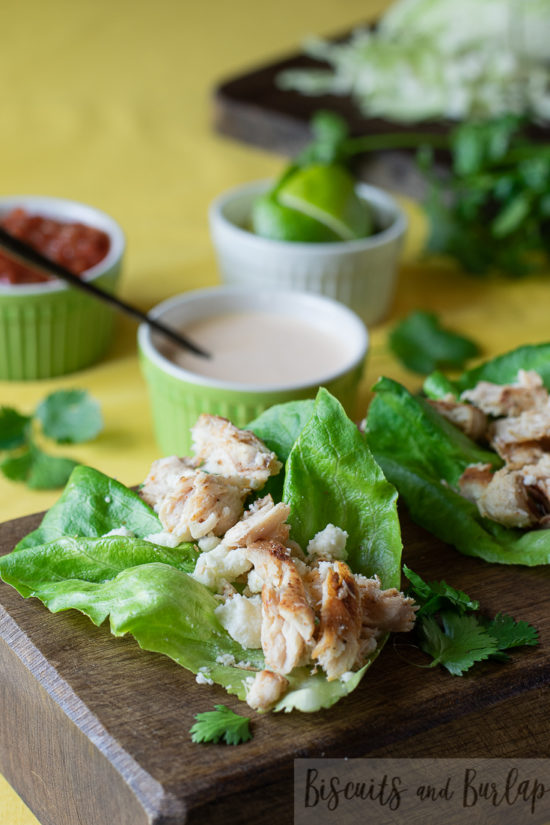 grilled fish lettuce wraps with taco toppings