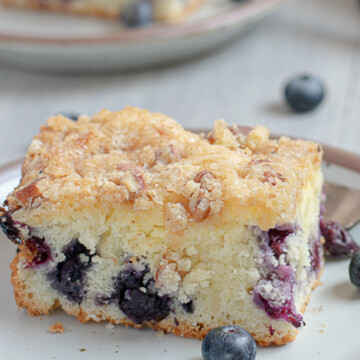 one slice of blueberry crumb cake.