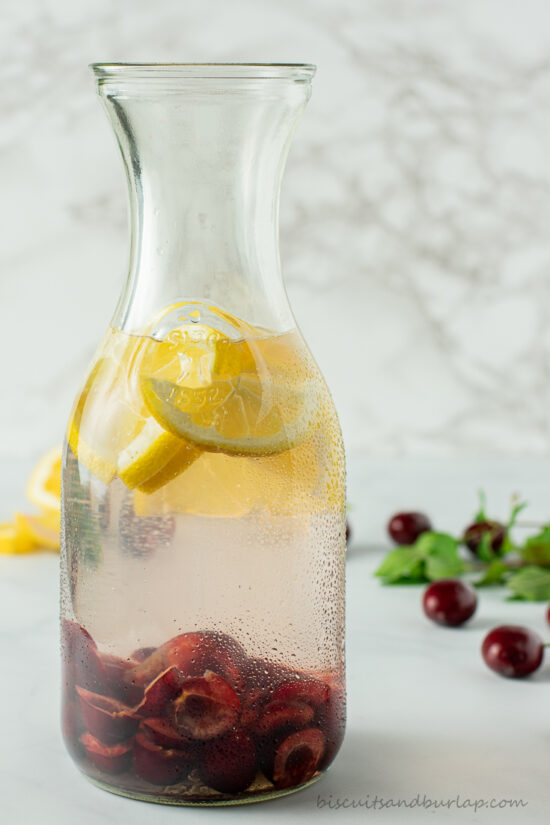 carafe of cherry infused water