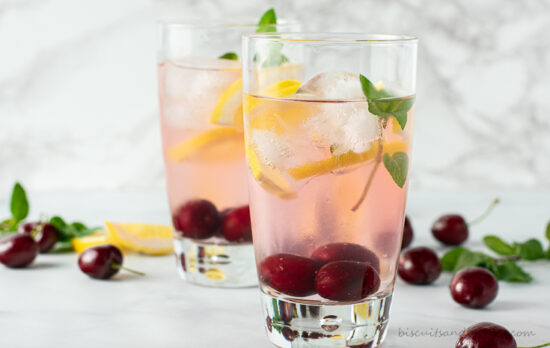 two glasses of cherry infused water
