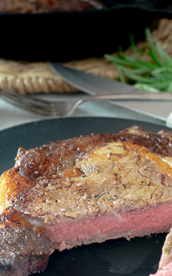 cut steak cooked by reverse sear method