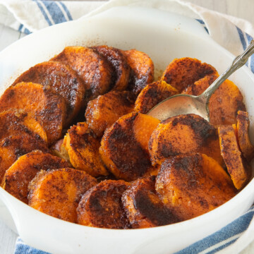 gullah sweet potatoes in white dish.