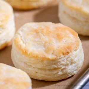 close up of buttermilk biscuit.