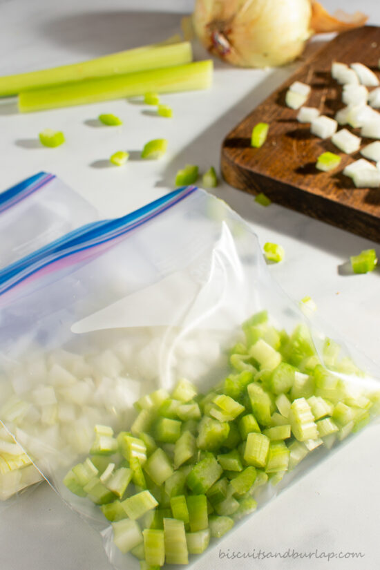 chopped celery and onions