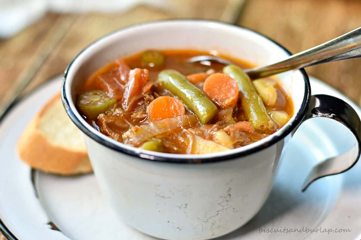 Southern Style Homemade Vegetable Beef Soup - Biscuits & Burlap