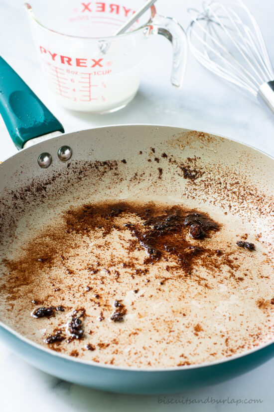 pan drippings in skillet for making gravy