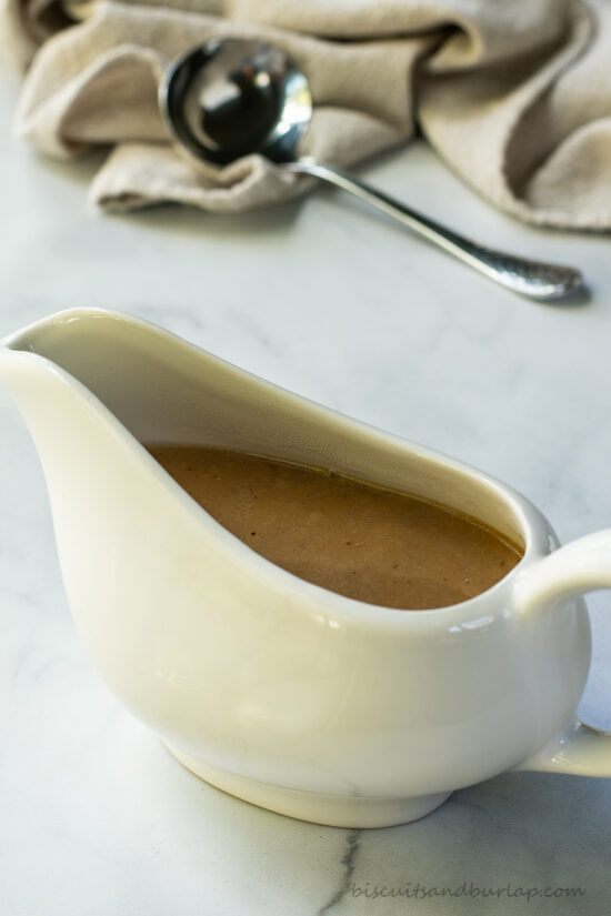 homemade gravy in gravy boat