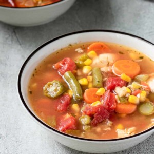 bowl of chicken vegetable soup.