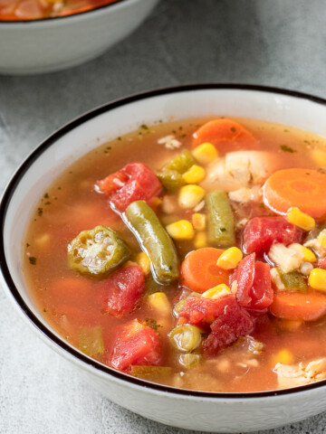 bowl of chicken vegetable soup.