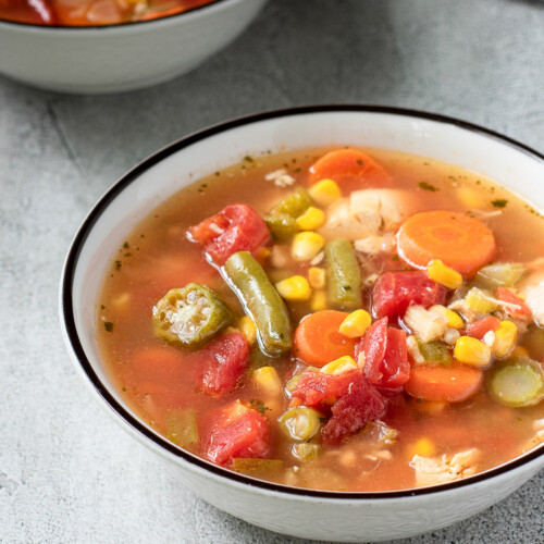 bowl of chicken vegetable soup.