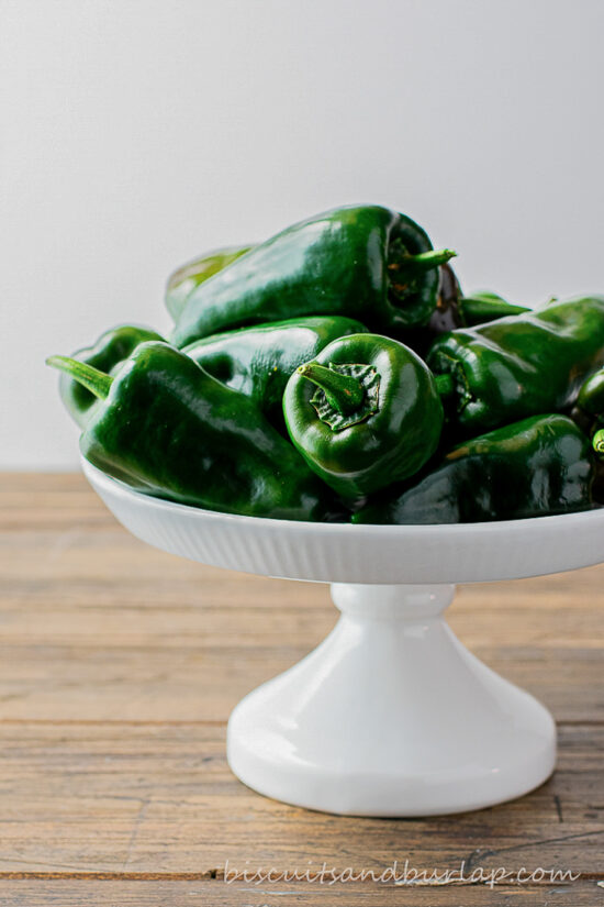 poblano peppers on white stand