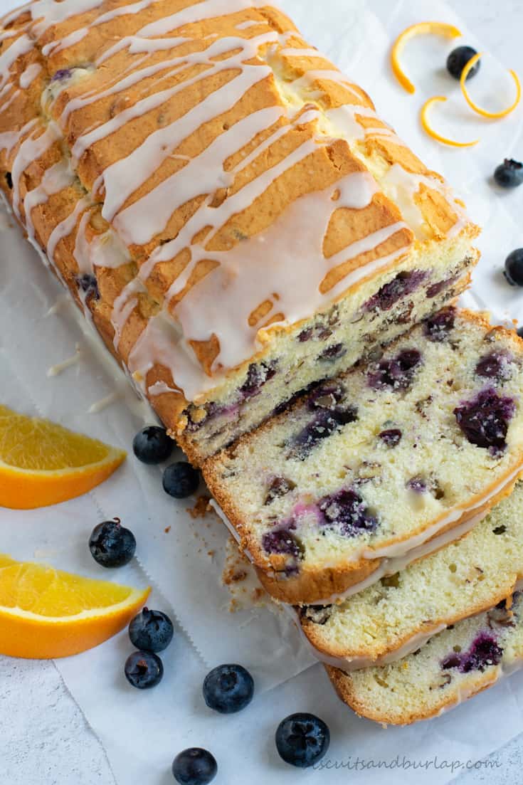 overhead of blueberry orange bread