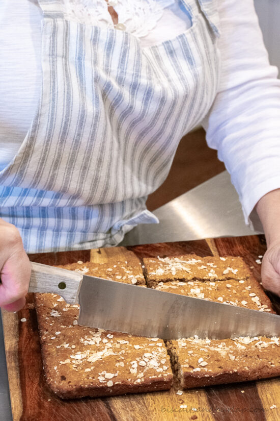 breakfast bars being cut