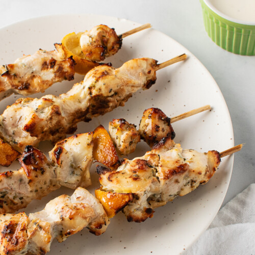 Air Fryer Greek Chicken Skewers with Feta Sauce